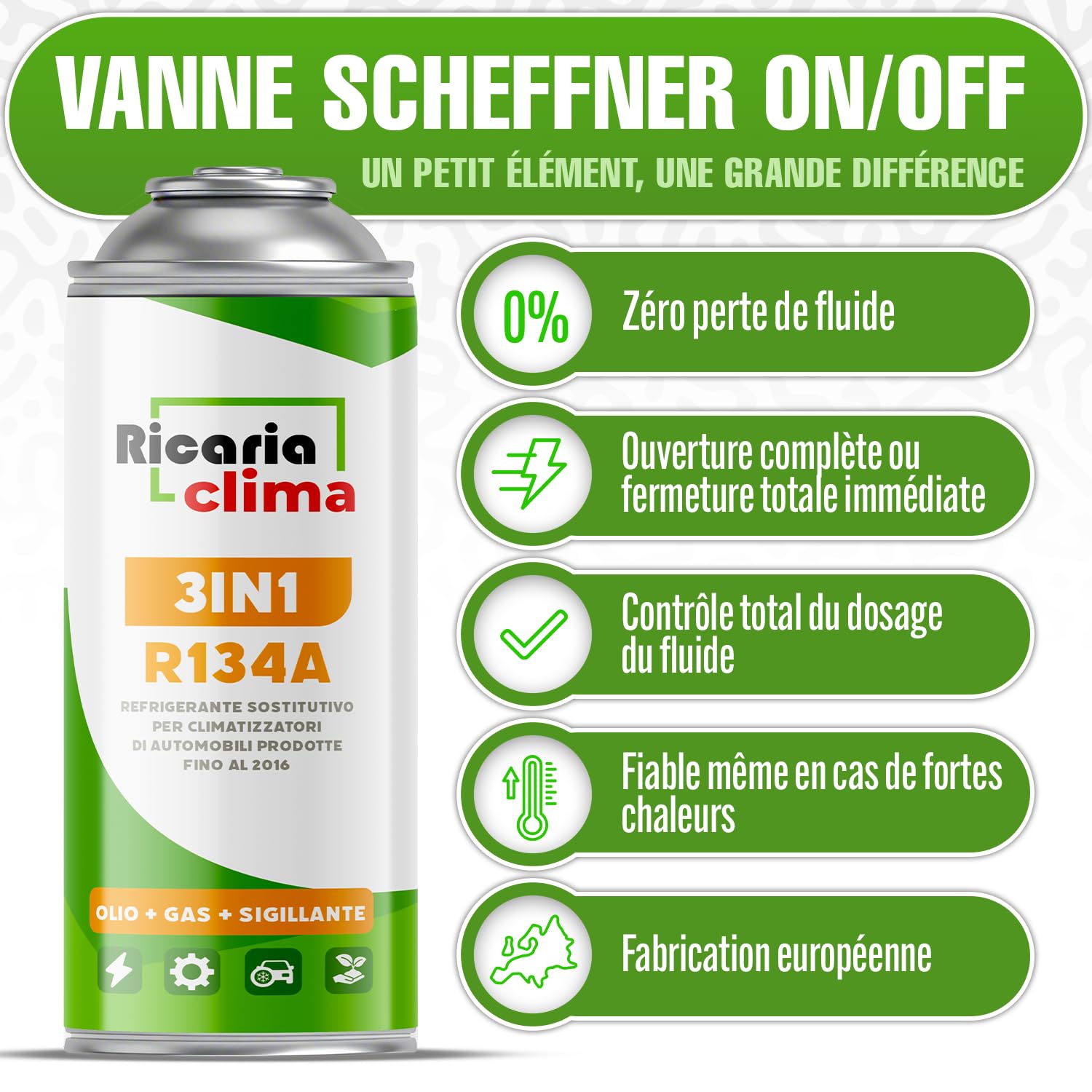 3en1 Remplaçant Fluide Réfrigérant R134a – 235 g Kit Recharge Climatisation Automobile avec Tuyau et Manomètre – ECO