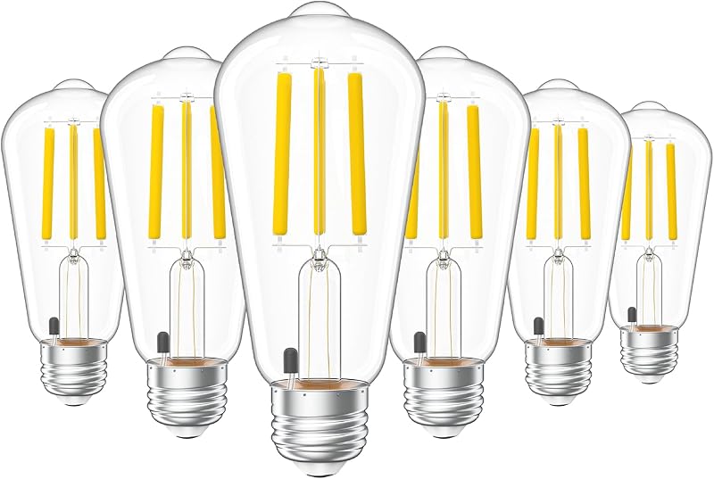 Sunco 6 Pack ST58 Filament LED Edison Bulbs, E26, Dusk to Dawn, 7W=75W | 850LM, 4000K Cool White, Clear Glass Bulb, Non-Dimmable, Indoor Lighting, (ST18), Filament, Vintage Lamp Bulb, 120V