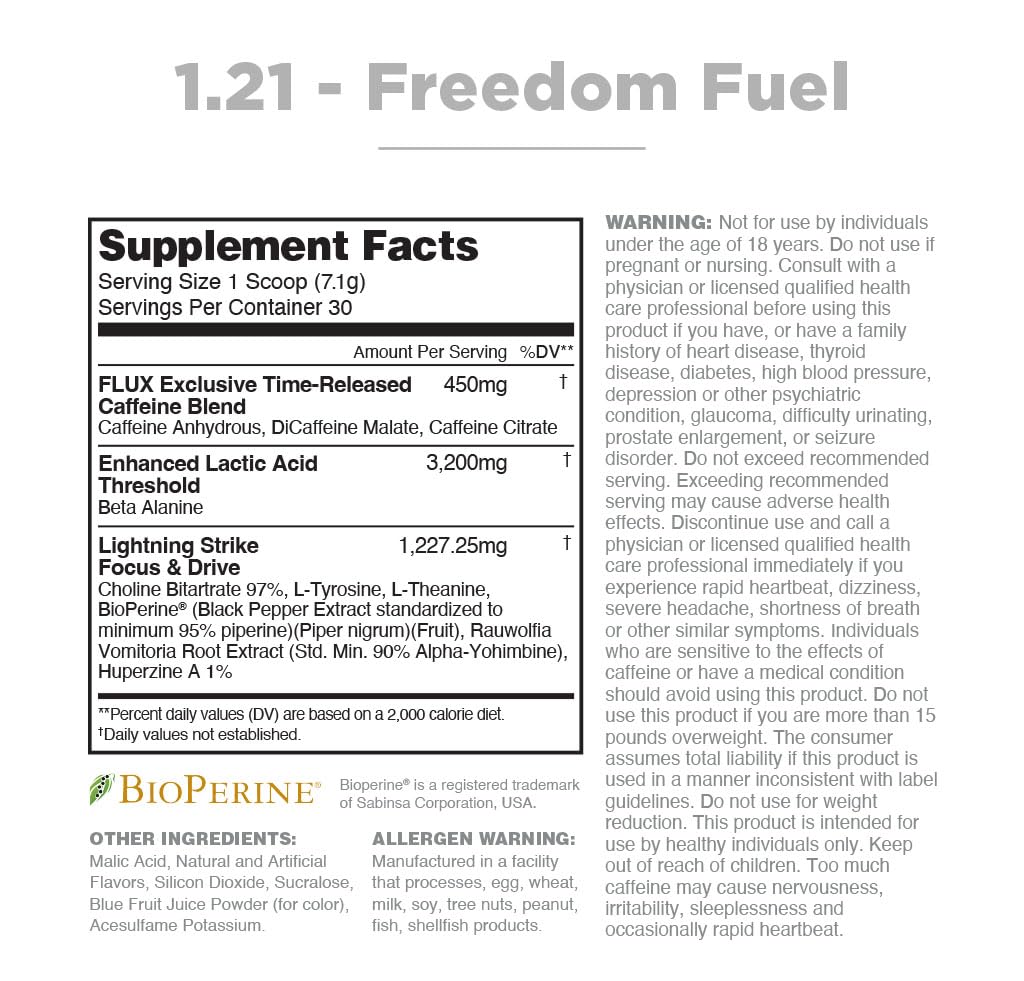 Nutrithority 1.21gw High Stim Pre-Workout, Freedom Fuel - Strength Gains Powder Energy Supplement - Unparalleled Pumps, Focus, & Drive - Intense Blend of Time Released Caffeine