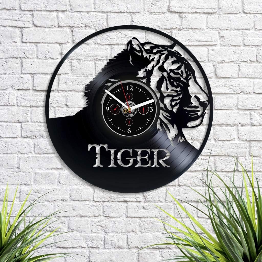 Tiger Wall Clock 12 Inch Animal Wall Clock Africa Wall Clock Vintage Vinyl Record Retro Wall Clock Large Tiger Art Birthday Gift Tiger Gift New Year Gift Handmade Clock Tiger