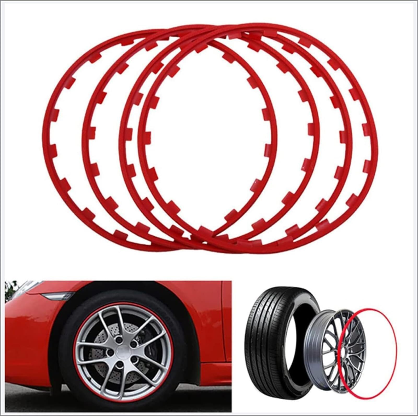 Felgen Reparaturset Universeller Auto-Felgenschutz, 4er-Set, Alu-Radkantenring, Felgenschutz, Reifen, Reifenschutz, 16-20-Zoll-Räderschutz, Reifenschutz, Radkantenring For Alle Autos ( Color : Red , S