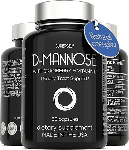 D-Mannose - Cápsulas de 1000 mg de manosa D con extracto de arándano y vitamina C - 60 cápsulas de 500 mg de alta resistencia - Salud del tracto