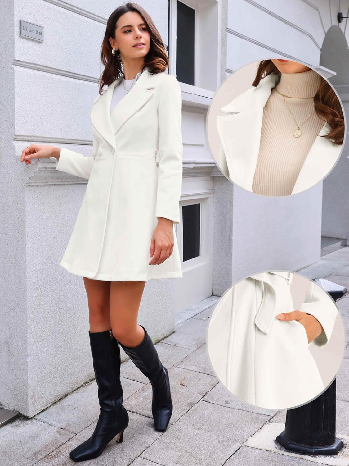 Allegra K Winter Pea Coats for Women Shawl Lapel Overcoat Single Breasted Belted Long Trench Coat - Image 4