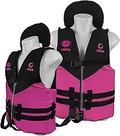 Colete Salva Vidas Boia Pesca Esportivo Rosa de 60 até 100kg Encosto de Cabeça Apito de Emergência