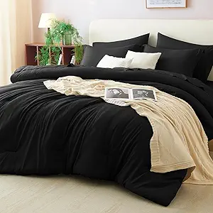 CozyLux Twin Comforter Set Black, 5 Pieces Bed in a Bag Twin Comforter Set with Sheets, All Season 5PC Bed Sets with Down Alternative Comforter, Fitted Sheet, Flat Sheet, Pillow Sham and Pillowcase