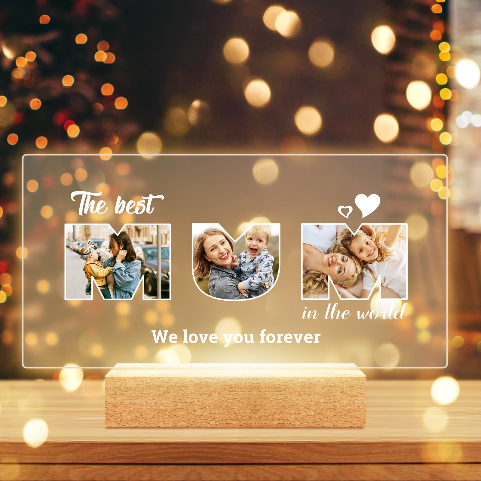 Best Mum Ever Gifts, Personalised MUM Photo Frames with Photo, Customised Picture Frame with Night Light, Personalised Mothers Day Birthday Gifts for Mum from Daughter and Son โ image 1