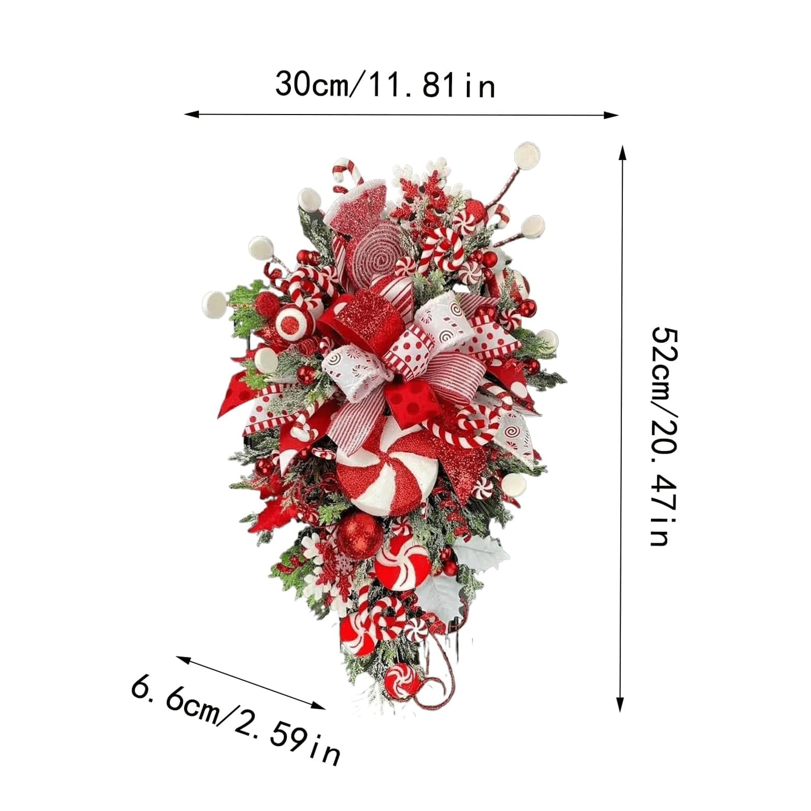Yofab Couronne de Noël pour porte d'entrée extérieure, couronnes de vacances, couronnes de porte pour le printemps et l'été, fabriquées avec de la mousse plastique durable et du ruban 50 x 30 cm,