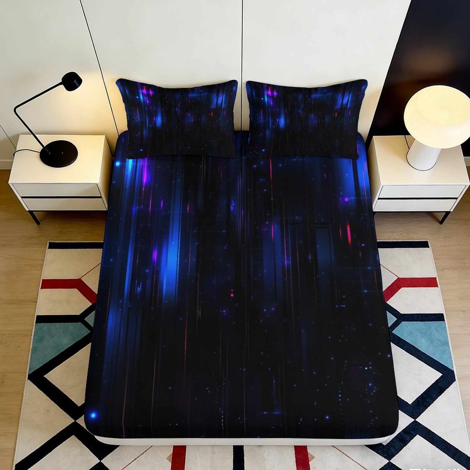 Uynsixtme Style-10 3D Printed Aurora Galaxy Fitted Sheet Microfiber Deep Pocket Non-Slip Bedroom Bedding Set Aurora Mattress Fitted Cover Washable 200X200x25cm