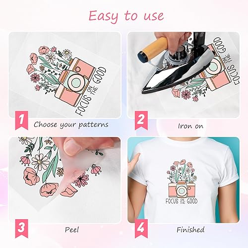 Miniatura 6 de 12 calcomanías de vinilo para planchar con flores vintage, parches de vinilo HTV para transferencia de calor, calcomanías para ropa, sombreros,