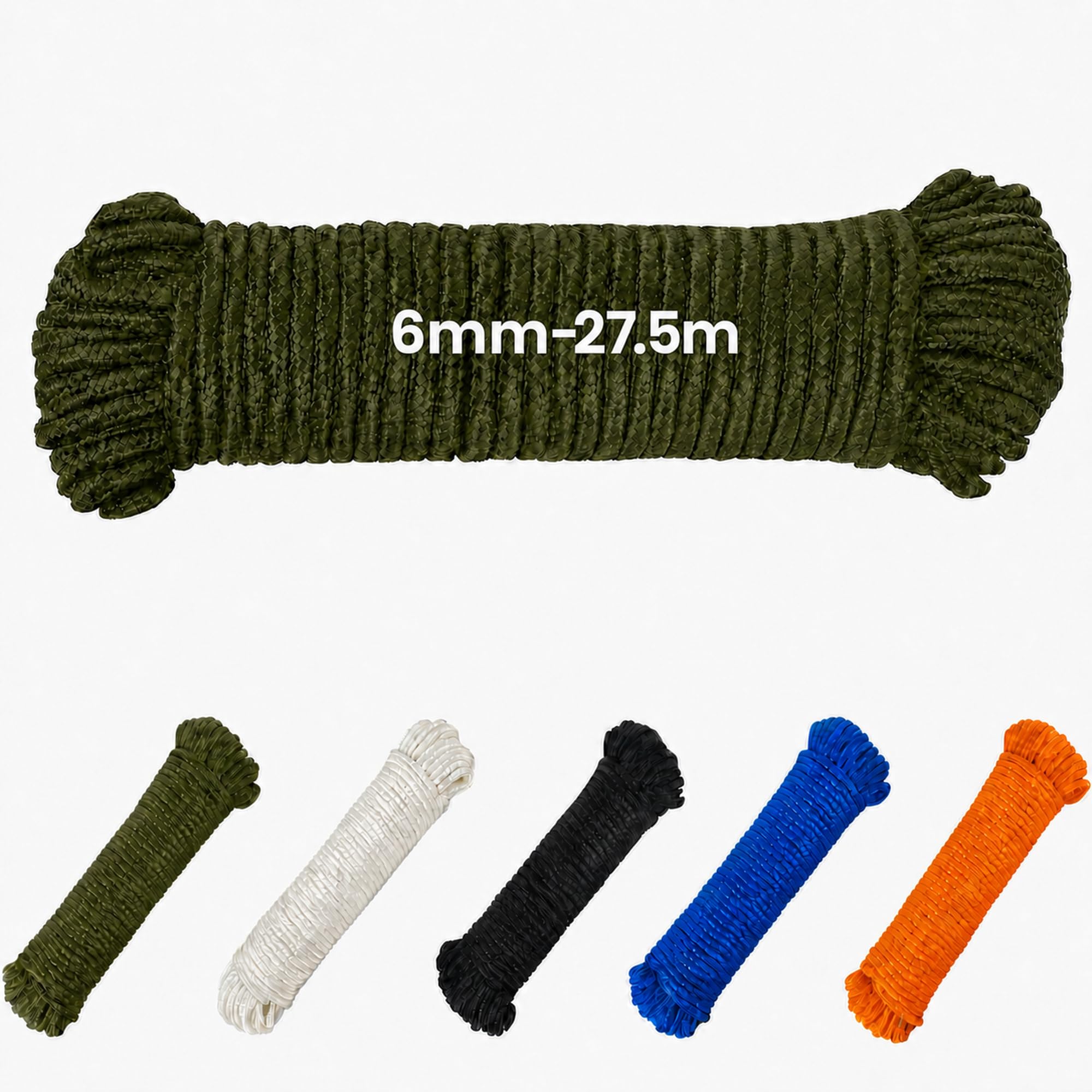 Utility Rope Diamond Braided Polypropylene Rope, Strong Lightweight All Purpose Cord for Camping, Garden, Marine, DIY, Flag Pole, Clothes Line, Indoor Outdoor Use, 6mm/10mm, 27.5m/46m