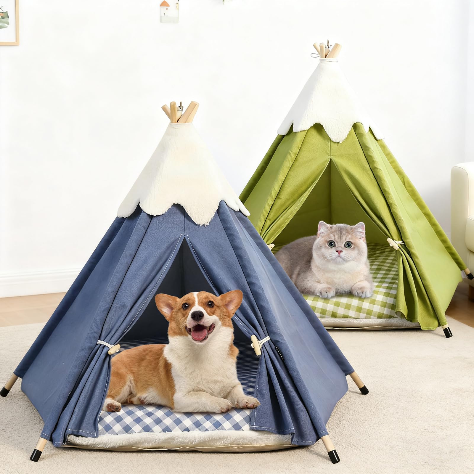 GIBZ Tenda per Animali Domestici con Cuscino Rimovibile Graziosa Casetta Cani Lavabile Tende Gatti in Tela per Interni ed Esterni, Blu Navy, M