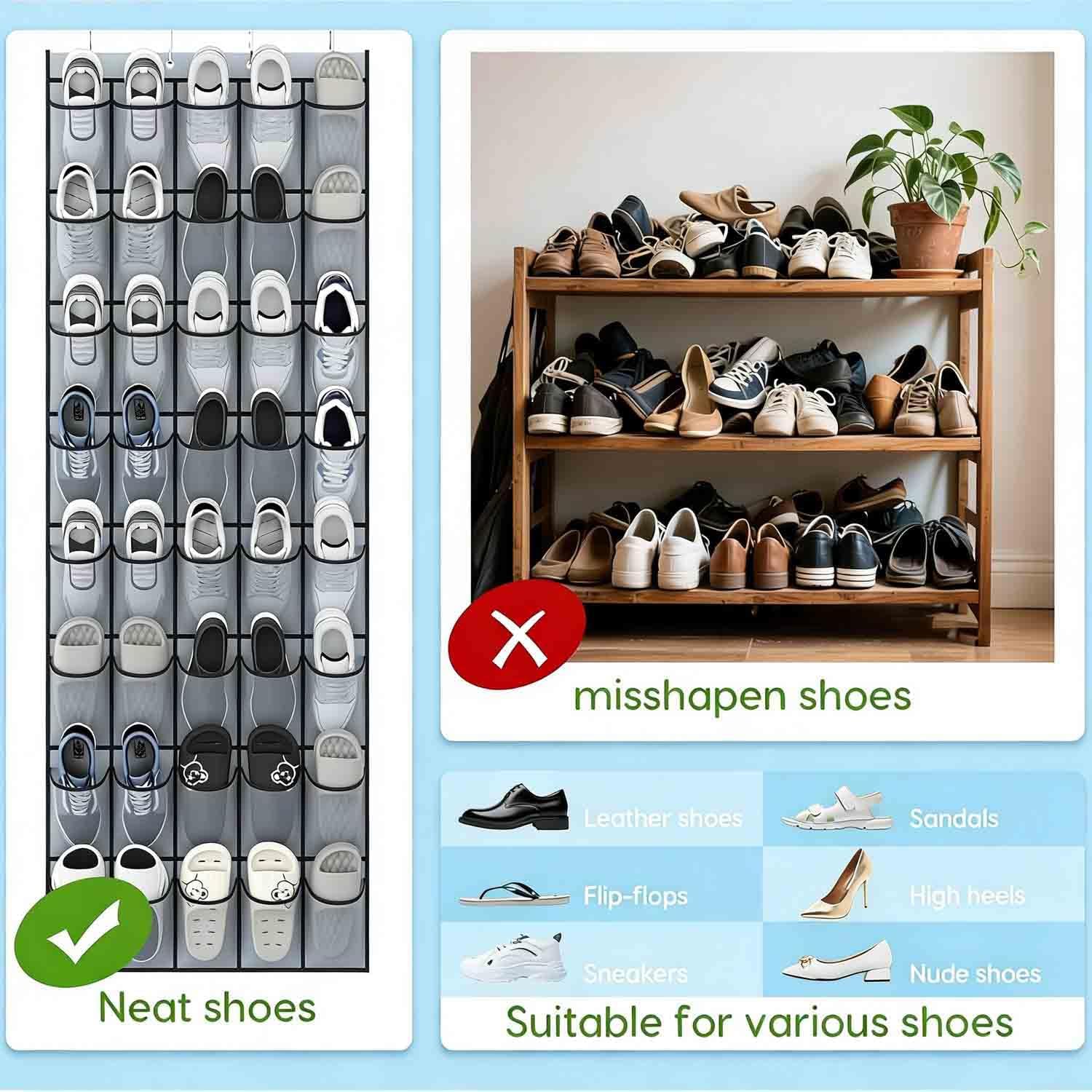 40 Large Mesh Pocket Over the Door Shoe Organizer,Hanging Shoe Rack for Door,Shoes Organizer Hanger with Large Capacity (black)