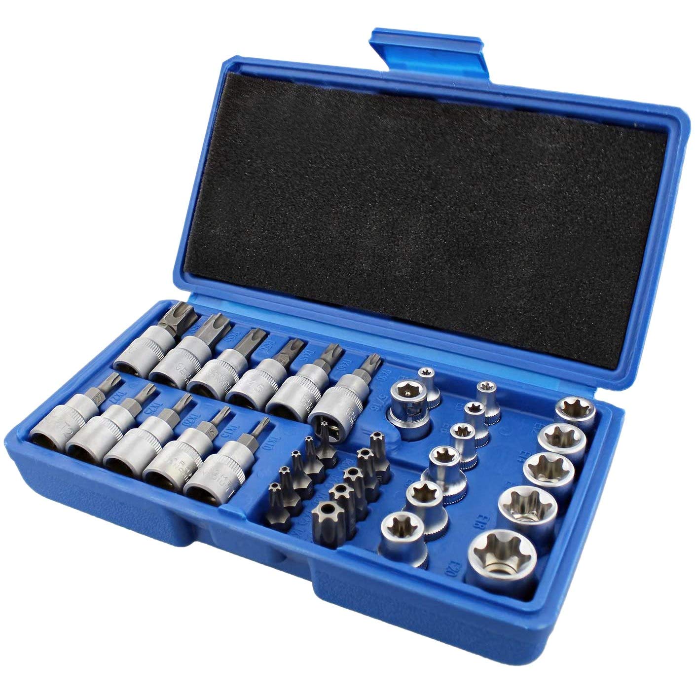 Douilles Torx et douilles carrées triple mâle | Kit 34 pièces haute transmission de couple