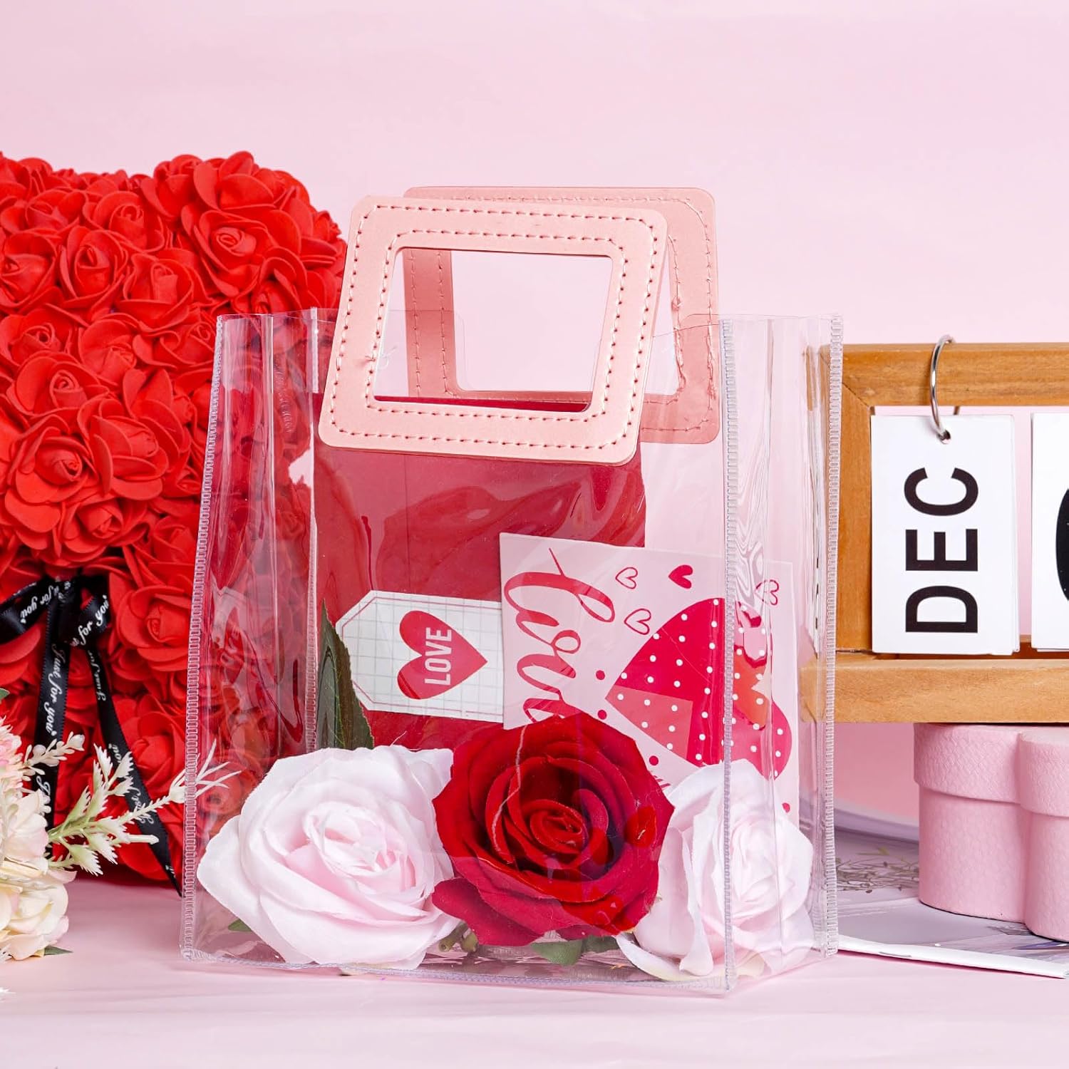 Yolyoo 15 Pack Clear Gift Bags with White Handles Transparent PVC Gift Wrap Bags Plastic Tote Bags Reusable Shopping Bags for Bridal Party,Wedding,Baby Shower,Birthday Party 7 x 8 x 4 Inch (7 x 8 x 4 - Image 5