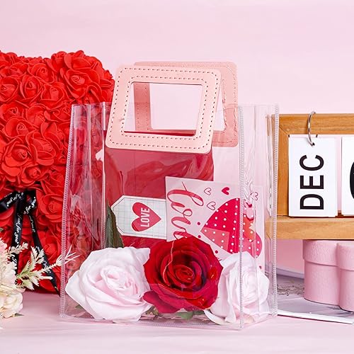 Miniatura 5 de Yolyoo - Paquete de 15 bolsas de regalo transparentes con asas blancas, bolsas de plástico transparentes de PVC para envolver regalos, bolsas de