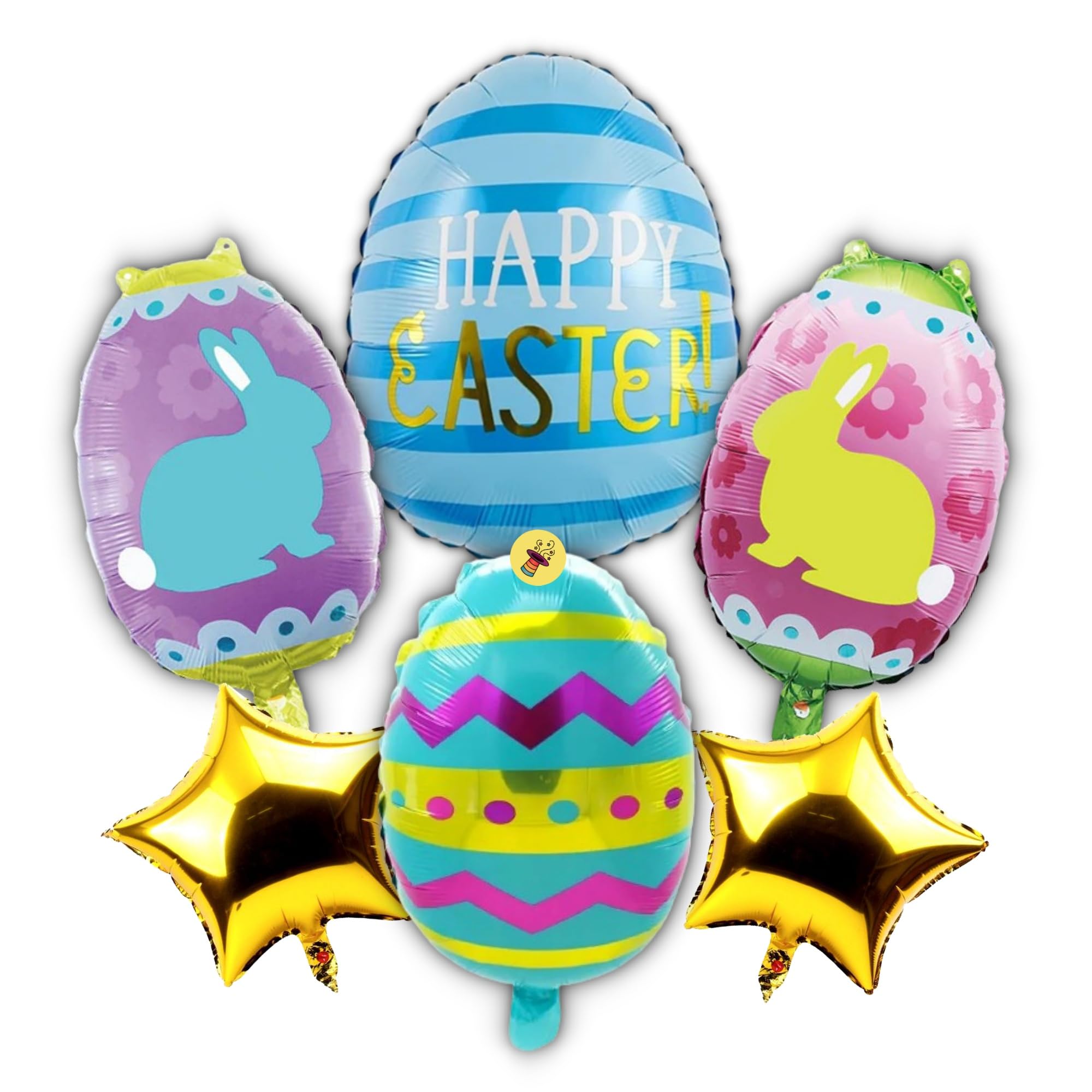 Atpata Funky 6pcs. Happy Easter Theme Eggs shape & Star shape Foil Balloons Combo | Easy Inflation | Suitable for Indoor Outdoor Easter Decorations | Home Office Church Party Decor
