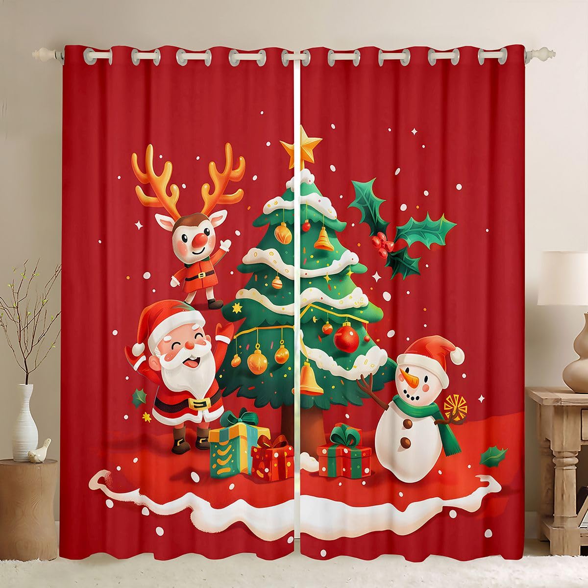 Rideaux de Noël 245x140 cm grand format imprimé joyeux Noël avec cerf et sapin