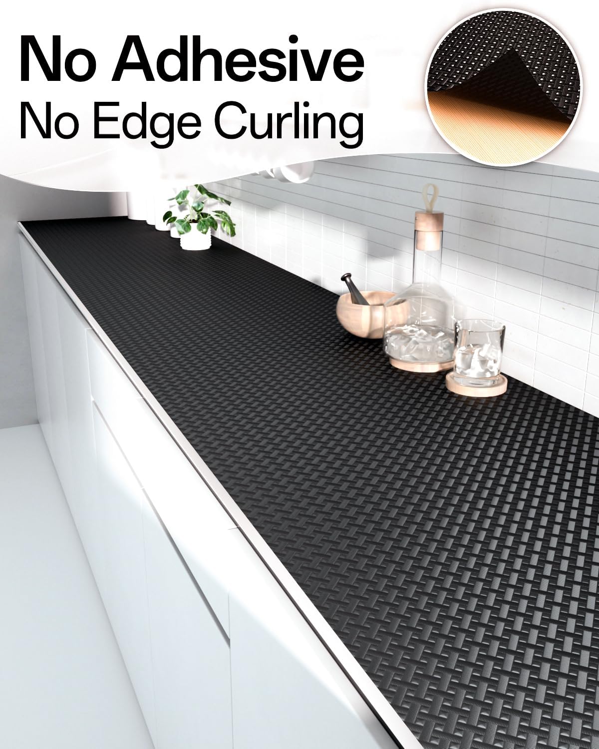 Shelf and Drawer Liner for Kitchen Cabinet, Non-Adhesive 12in x 360in Waterproof Contact Paper Refrigerator Liners Thickened Durable EVA Material Non Slip Mat for Dresser Cupboard Pantry Protector