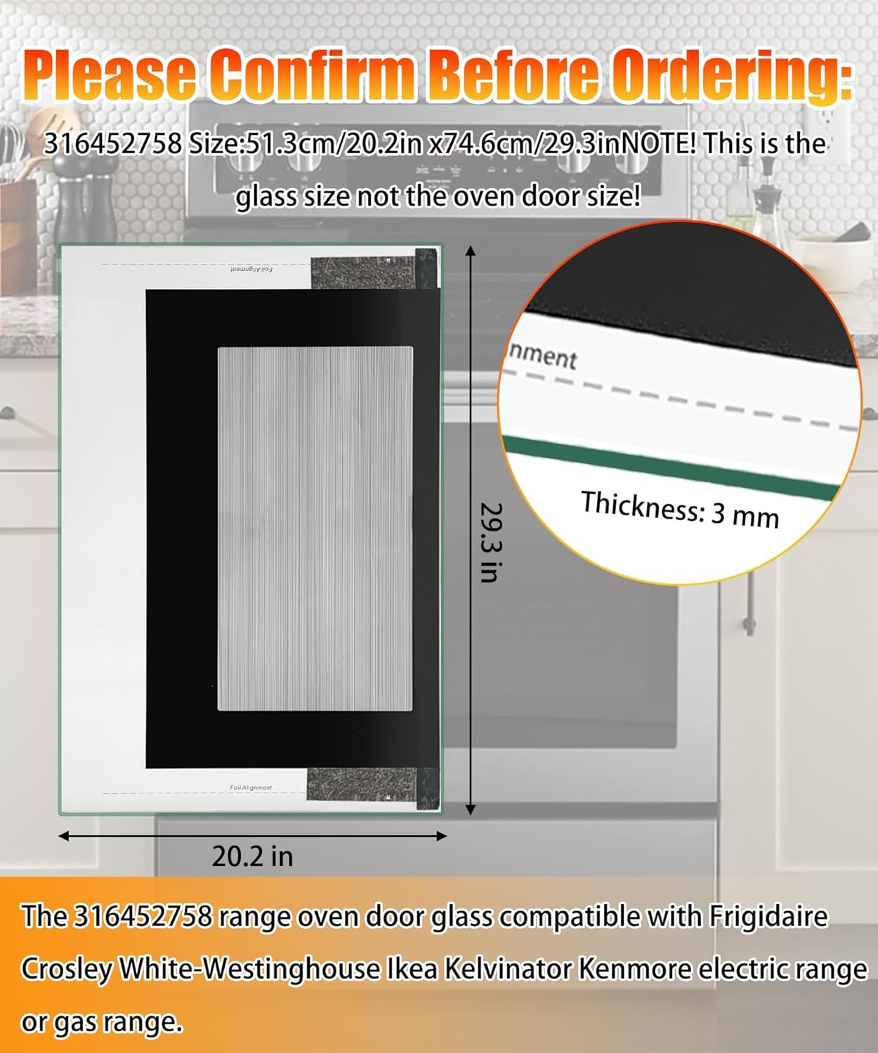 316452758 Range Outer Oven Outer Door Glass Fits For Frigidaire Crosley Kenmore Range Door Glass,Replaces Part Number:316452719 4583012 AP6284729 PS12175974 EAP12175974