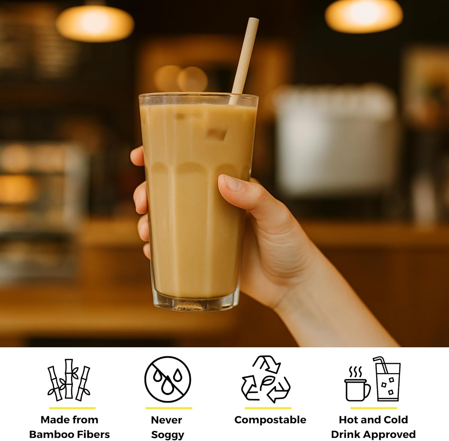 7.9” Wrapped Bamboo Fiber Drinking Straws | 8mm | 1,500ct. | Wide, Sustainable Alternative to Agave and PLA | Compostable & Plastic-Free | Ideal for Smoothies, Milkshakes & Frozens