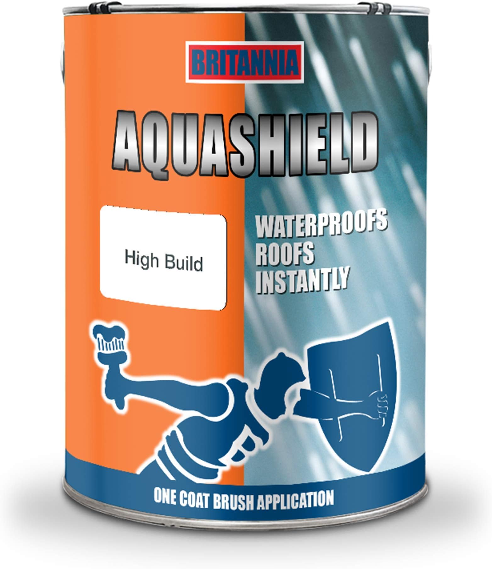 Britannia Paints Aquashield White Acrylic Instant Waterproof Roof Repair Coating Sealant, One Coat Emergency Leak Seal Paint for All Roof Types - 5KG with Reinforced Fibres