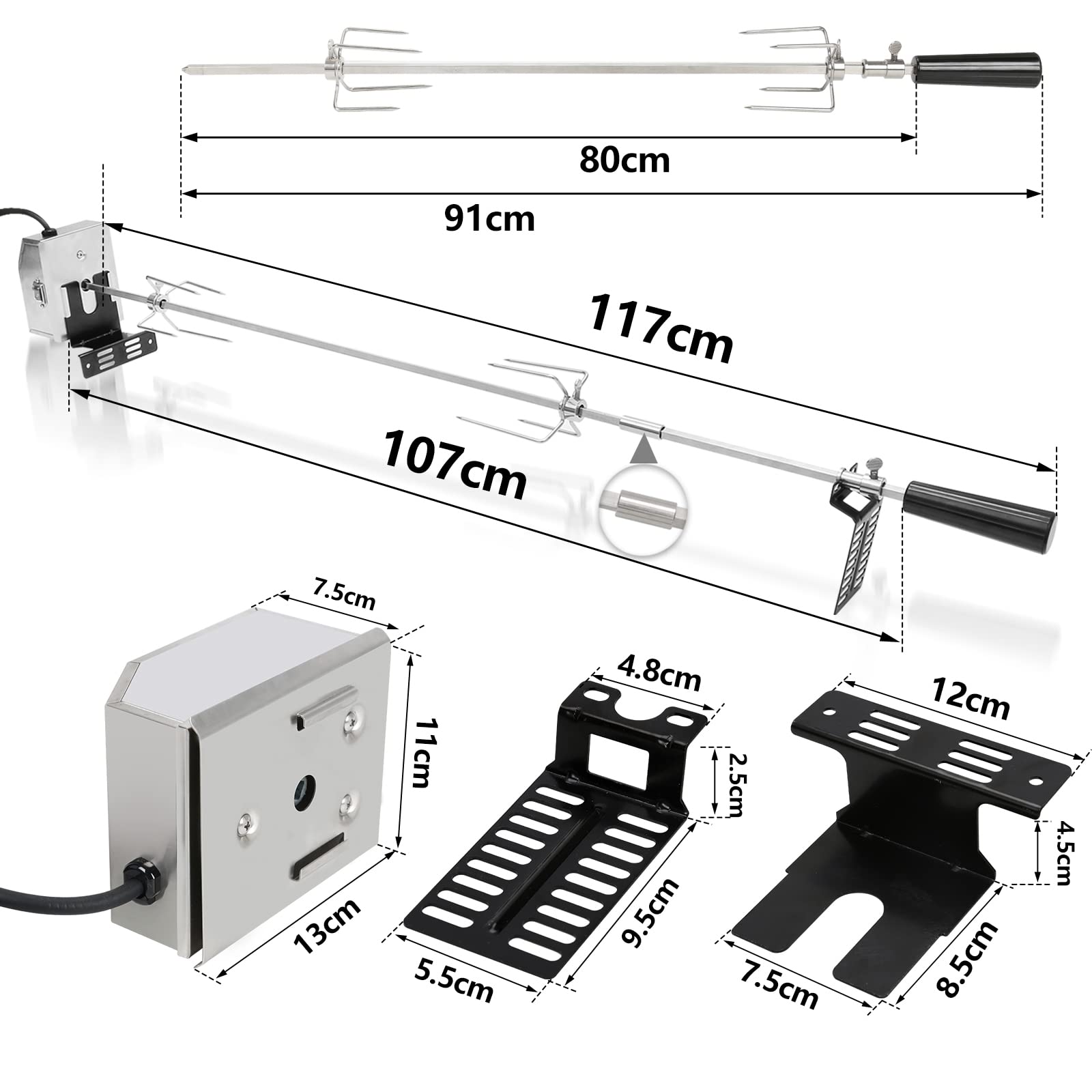 Spiedino Elettrico Per Barbecue - 107 Cm, Portata 18 Kg, Acciaio Inox, 220-240V - Foto 12