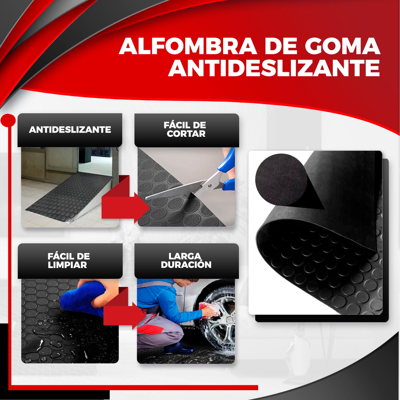 Suelo de Caucho antideslizante, Alfombra Goma rollo, diseño cordoncillo 1Mts(Ancho) x 2Mts(Largo) Espesor 3mm, Furgoneta, PVC Taller Antideslizante Suelo, moqueta resistente al Agua y Fácil de Limpiar