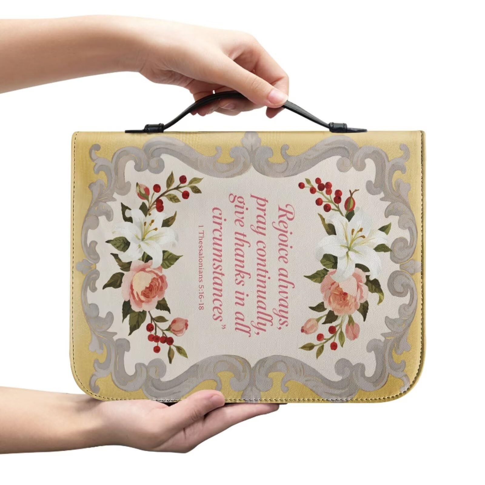 Kuiaobaty Bible Quotes Bible Case with Handle Leather Book Bag, Vintage God Saying Baroque Print Zippered Church Bag Pocket for Women Mother, 4 Size,2XL â image 1