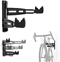 Feedback Sports Velo Wall Rack 2D: Adjustable Wall Mount Bike Storage Rack for Road, Gravel, MTB - Garage, Apartment, Shed Compatible - Black