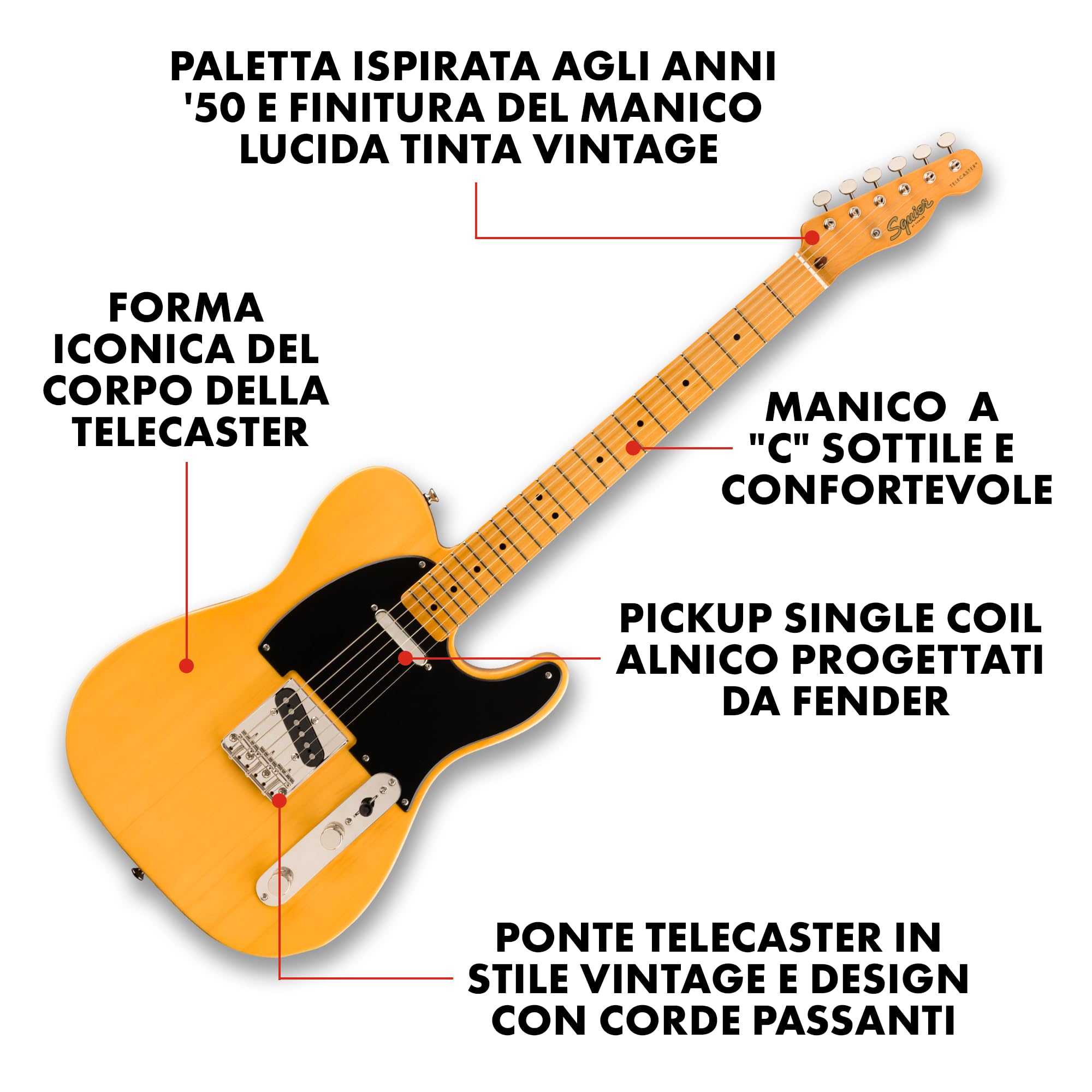 Squier by Fender Classic Vibe '50s Telecaster – Chitarra Elettrica, Tastiera in Acero, Butterscotch Blonde, Stile Vintage e Suono Autentico