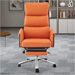 ハイバックボスチェア 快適な牛革エグゼクティブチェア オフィスチェア フットレスト付き 調節可能 昇降可能 160°リクライニング コンピューター回転シート (色 : Oranje) (Oranje フリーサイズ) Stabilize