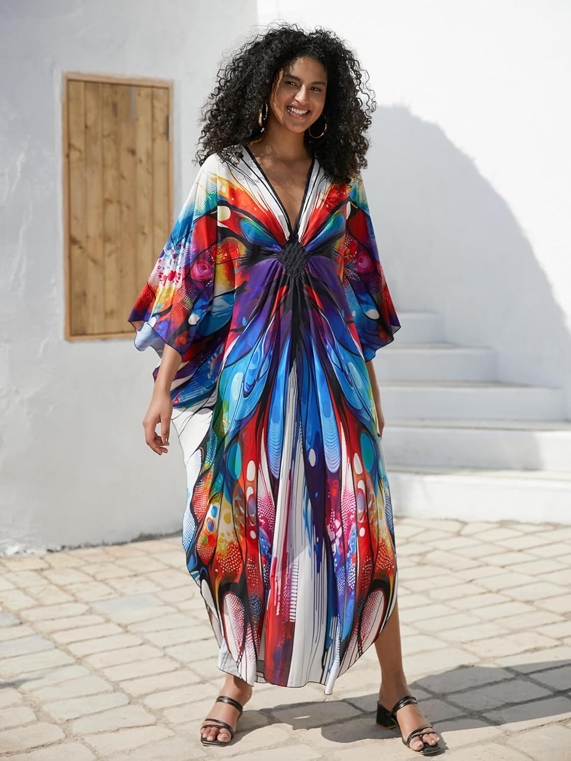 Batwing Sleeve Kaftan Dress for Women Plus Size - Flowy Lightweight Long Maxi Beach Cover Up,Summer Loungewear - Image 6