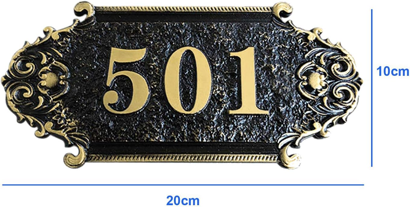 Personalized Cast Door Number Plaque Brass Modern House Number Sign Acrylic Door Room Number Wall Mounted Plate Vintage Custom Door Room Number Sign for Home Front Door Office Apartment Dormitory
