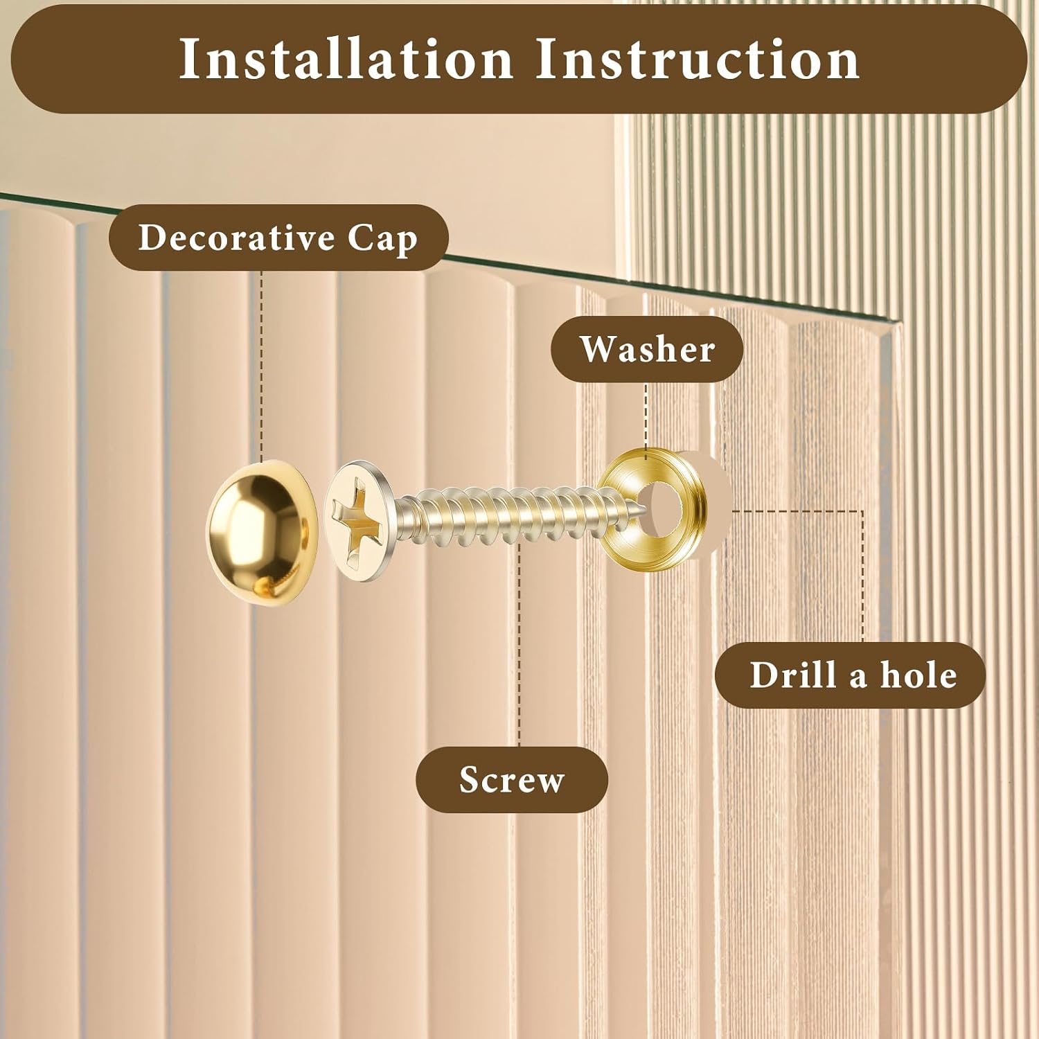 8 Set Brass Screw Caps Gold Decorative Bolt Cover Mirror Fixing Screw Cover