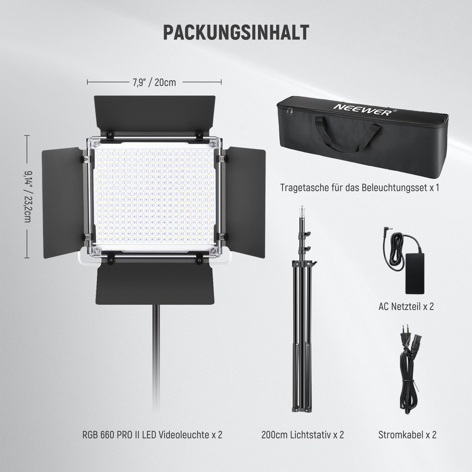 Neewer 2X Verbesserte 660 PRO II 50W RGB LED Videoleuchte Panel Set Stative Ständer mit App Steuerung Videolicht 360° Vollfarbe Video Fotolicht/CRI97+/3200K~5600K Studio Dauerlicht Fotografie Film – Bild 9