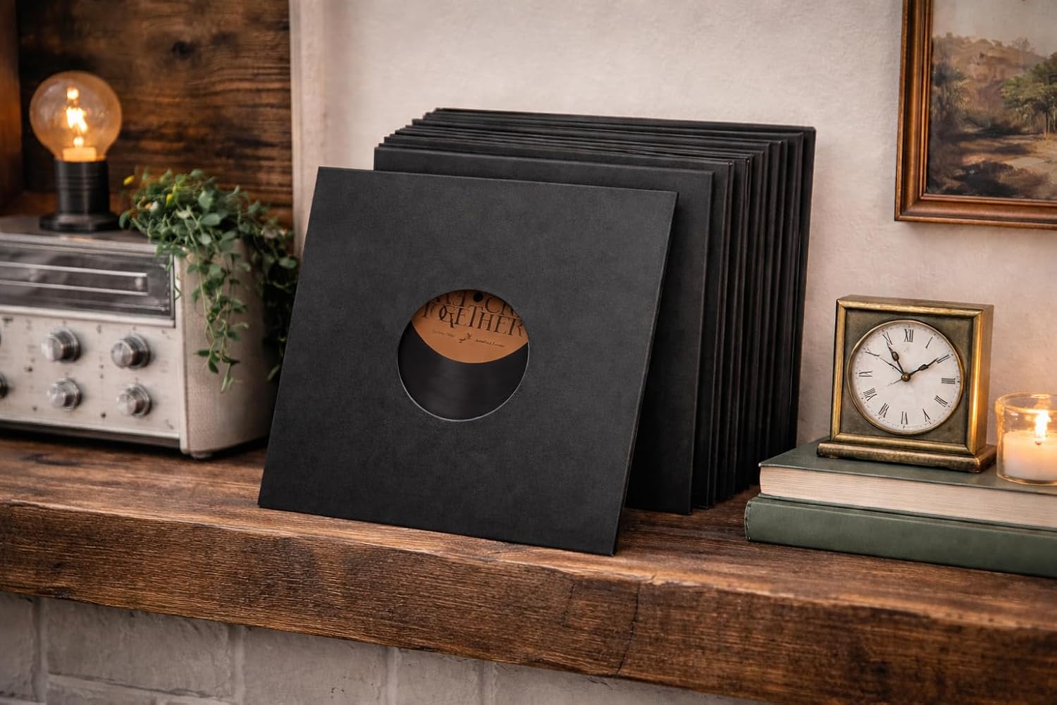 20 PCS Heavyweight 12in Vinyl Record Sleeves, 350gsm Cardboard Record Jacket with Hole, LP Vinyl Album Covers Jackets for 33 RPM, Anti Static Record Storage Protector Cover - Matte Black (20)