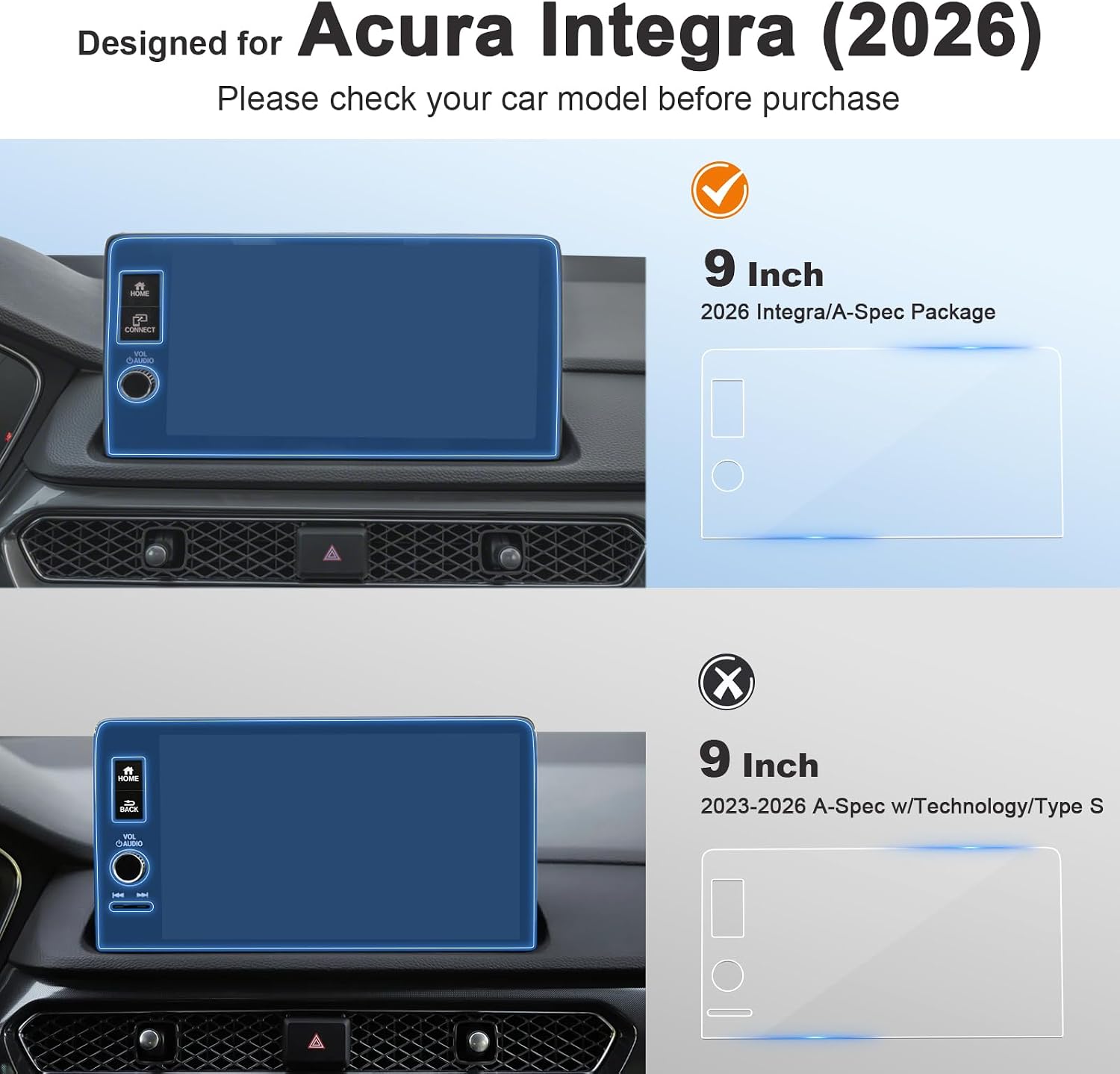 for 2026 Acura Integra Screen Protector for 2026 Integra/A-Spec Package 9-Inch Display for 2026 Acura Integra Accessories Anti-Scratch Tempered Glass Protective Film (2026 Integra A-Spec 9-In HD) image 3