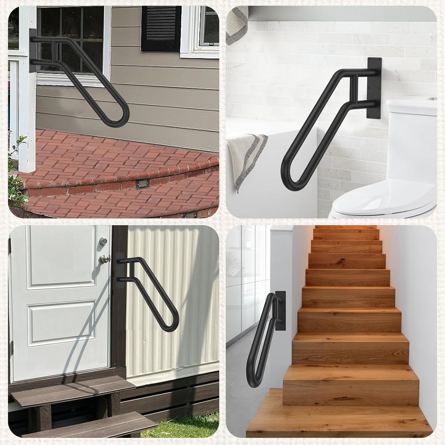 GORWARE Hand Rails for Outdoor Steps, Handrails for Elderly, Porch Railing & Deck Hand Rail Wall Mount Stair Hand Grab Bars, 1 to 3 Steps U-Shape Safety Handle for Garage, Toilet,Yard and Garden