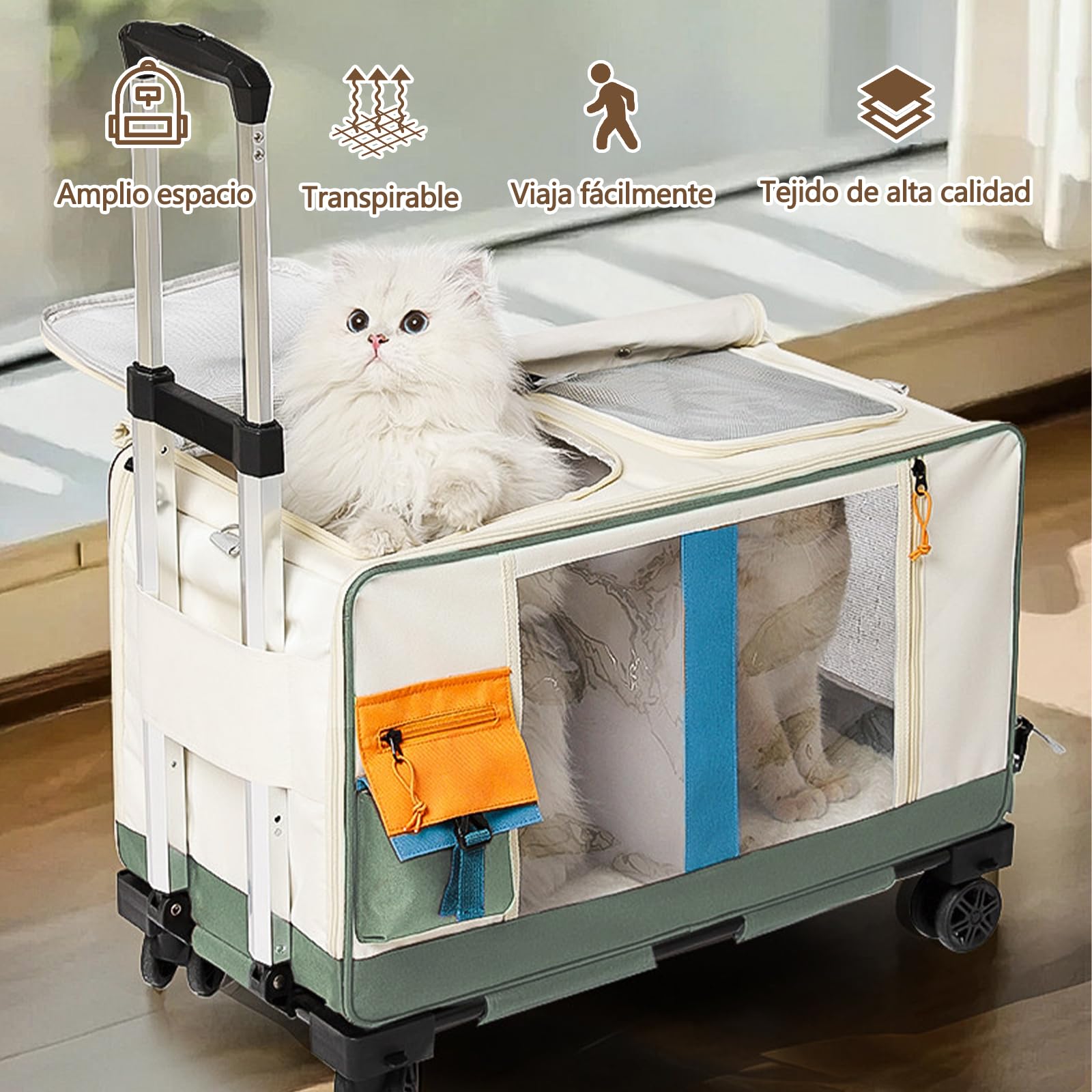 Galatée Cochecito para Mascotas, Mochila para Perros con Ruedas, Bolsa De Viaje 2 En 1 para Gatos, Bolsa Plegable para Perros para Viajes, Camping y Actividades Al Aire Libre(Verde)
