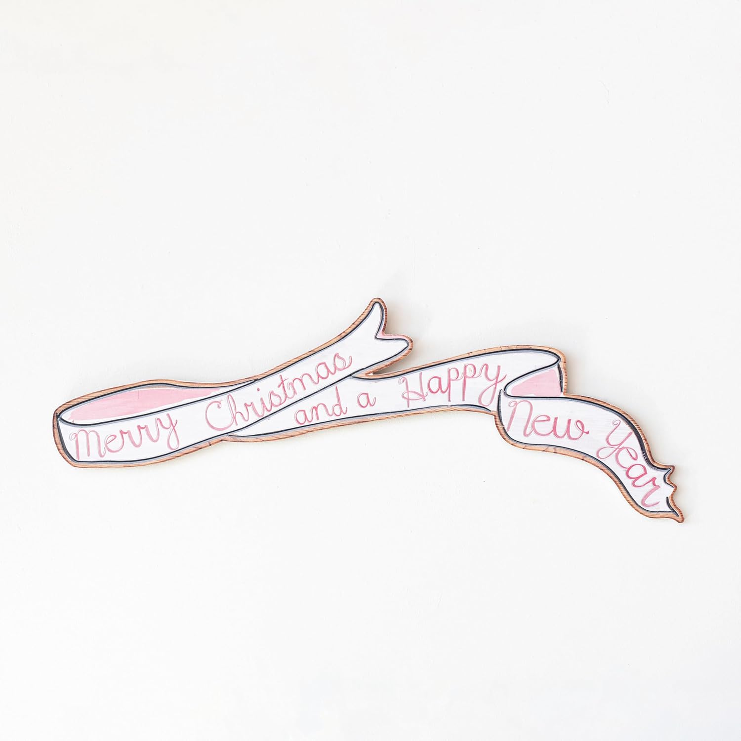 Creative Co-Op Wood Ribbon Wall Décor Merry Christmas and a Happy New Year, Multicolor