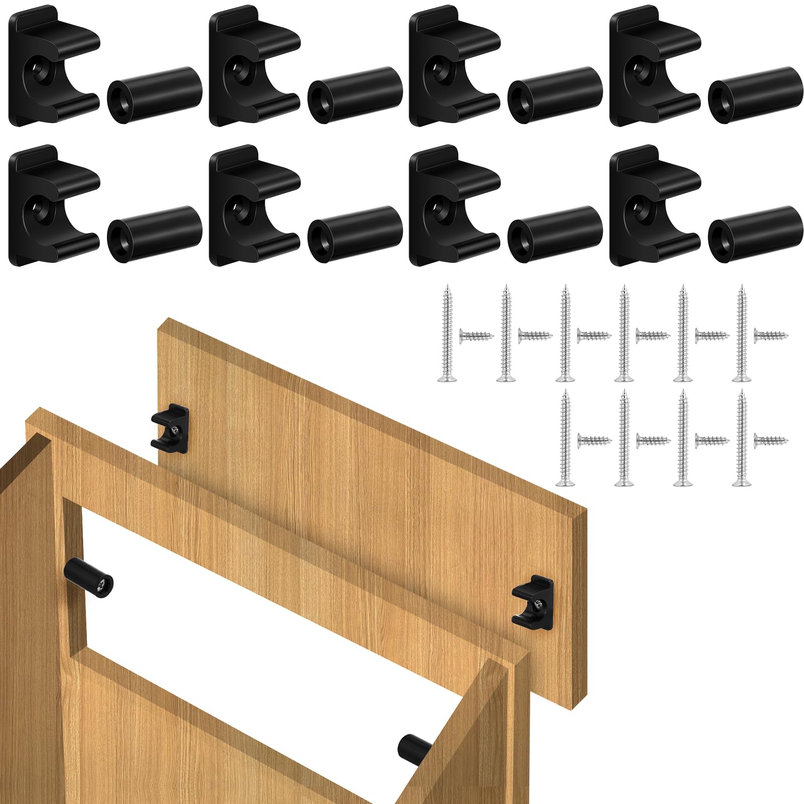 Juexica 8 Pairs False Cabinet Front Clip False Drawer Front Clips Sink Tip out Snap with Screws and Screwdrivers for Hardware Replacements(Black)