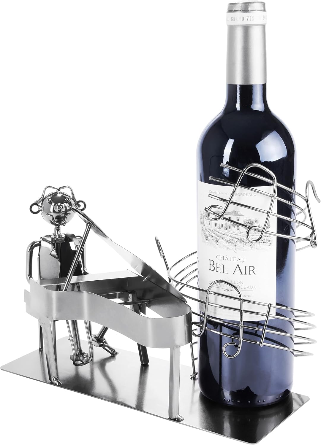 BRUBAKER Wine Bottle Holder 'Piano' - Table Top Metal Sculpture - with Greeting Card