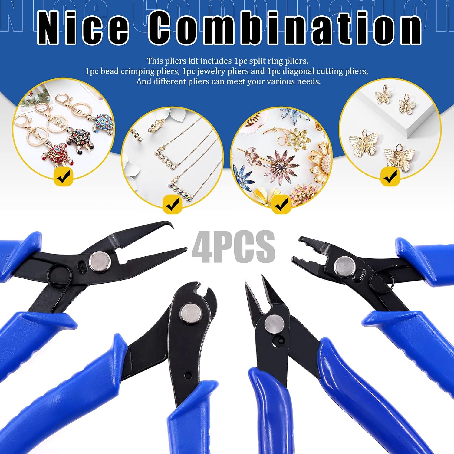 Glarks 5Pcs Jewelry Pliers Tool Set Including Split Ring Pliers Jewelry Bead Crimping Pliers Jewelry Wire Cutter and Memory Wire Cutting Pliers for Jewelry Bead Repairing Making Supplies