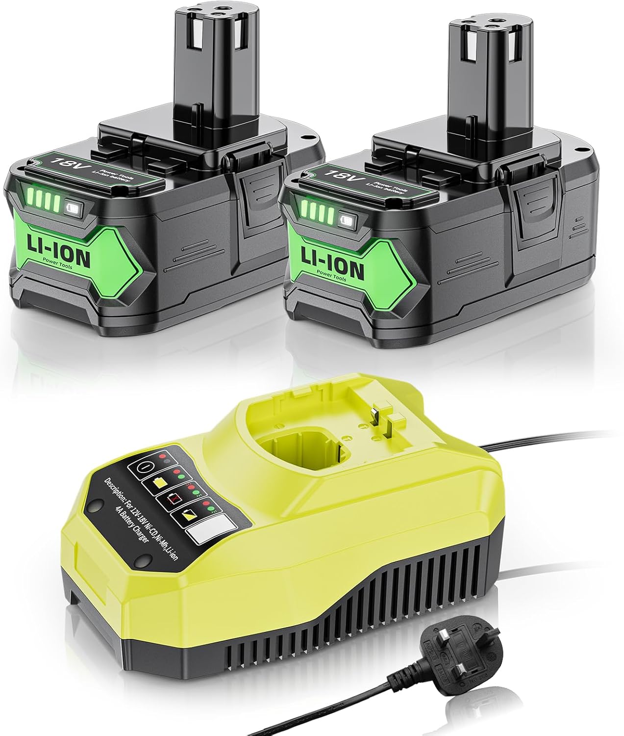 Upgraded 8.0Ah Replace for Ryobi 18V Battery and Charger Combo Compatible with Ryobi 18v Battery Charger P117 and Batteries P108 P102 P103 P104 P105 P107 P109 P122 Cordless Power Tools