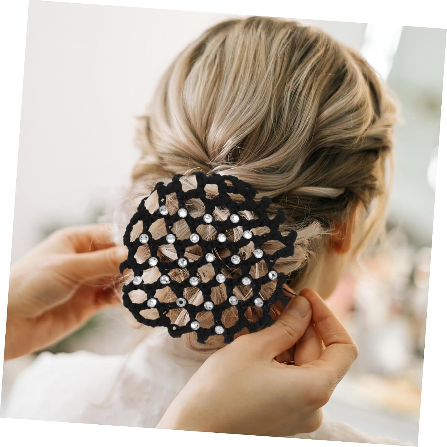 BESTYASH 4Pcs Acrylic Rhinestone Hair Bun Nets for Girls Ballet Dance Hair Accessory Elegant Black Hair Net Covers for Buns Suitable for Boy Girl and Women S Hairstyles