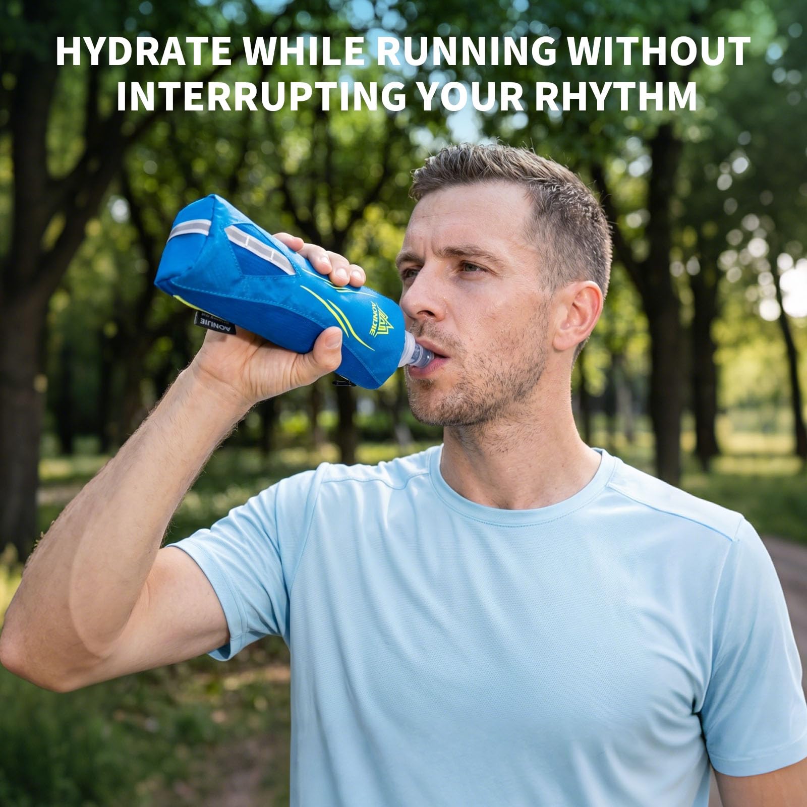 Geila Bouteille à Eau Handheld pour la Course, Bouteille à Main Grip de 17 oz avec Sac d'hydratation à Sangle, Ballon Souple BPA Sport