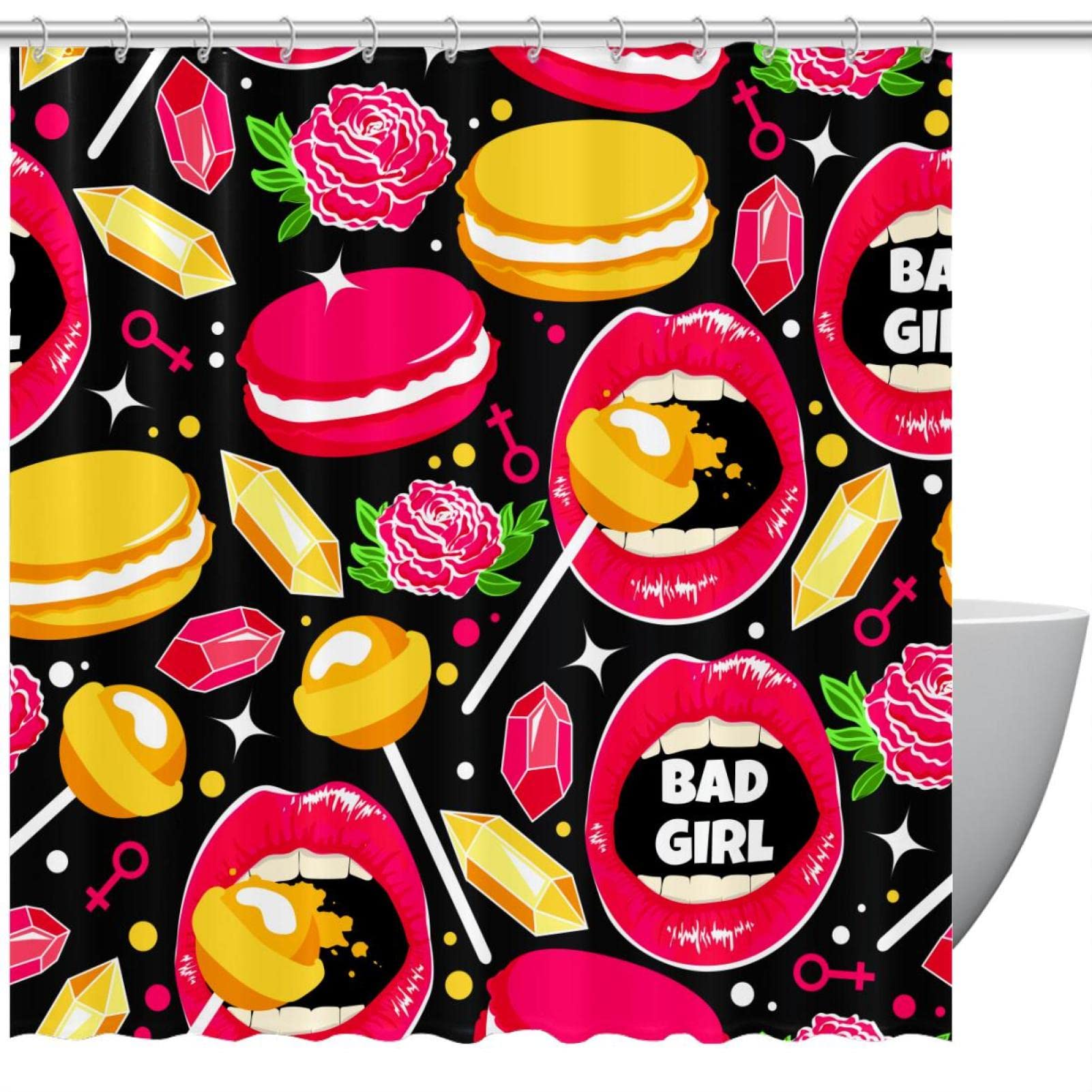 Rideau de douche aquarelle motif lèvres grand format 183x183 imperméable