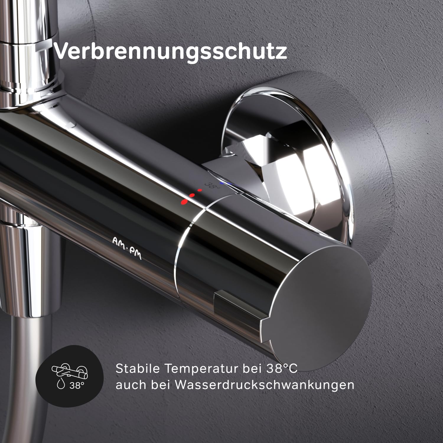 AM.PM X-Joy Duschsystem mit Thermostat & Wanneneinlauf, Komplettes Duschset mit Regendusche 30 cm & Handbrause, höhenverstellbare Duschsäule 103–146 cm, Brauseschlauch 1750 mm, Chrom, Anti-Kalk