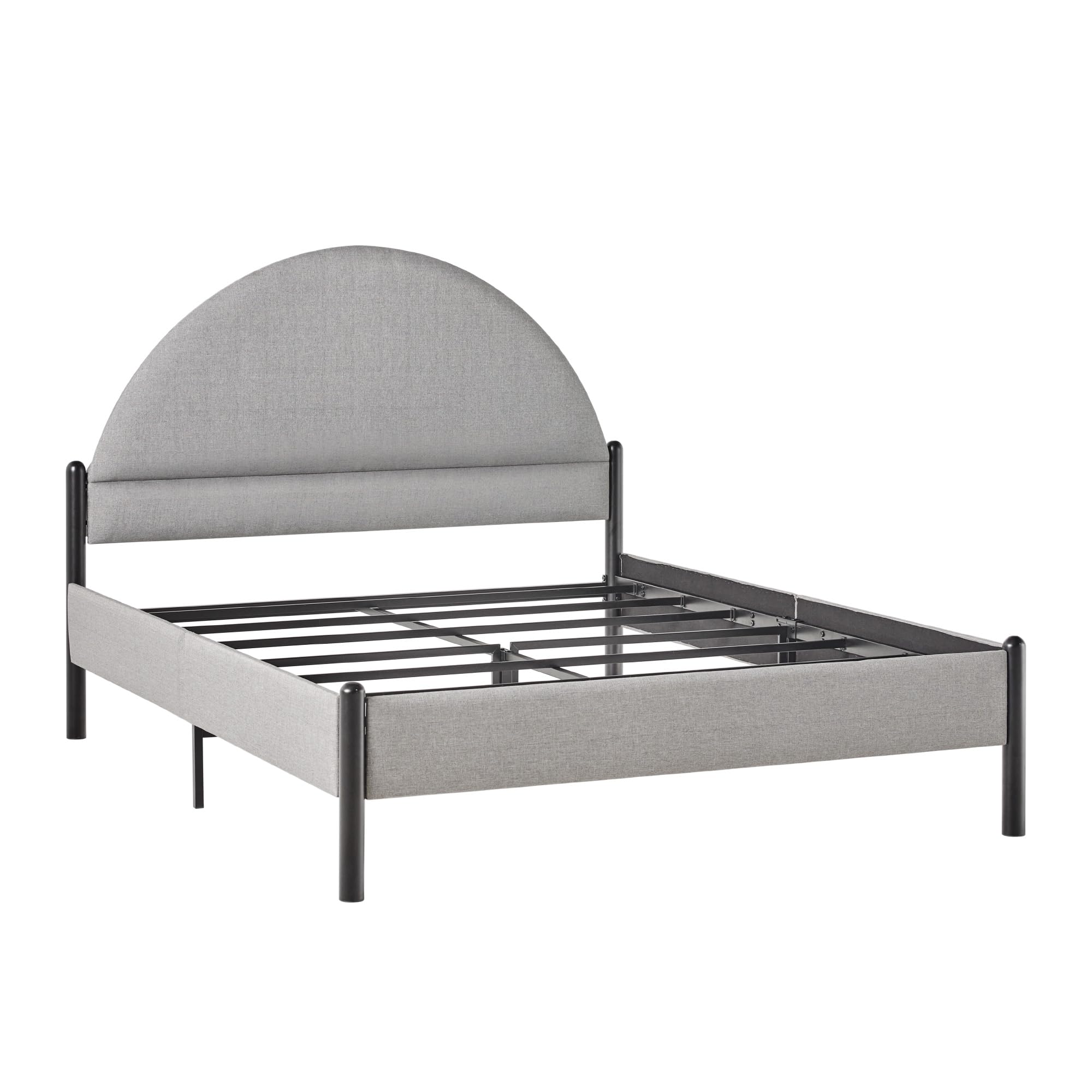 Walker Edison Queen Modern Curved Upholstered-Headboard Bed, Queen Size, Grey