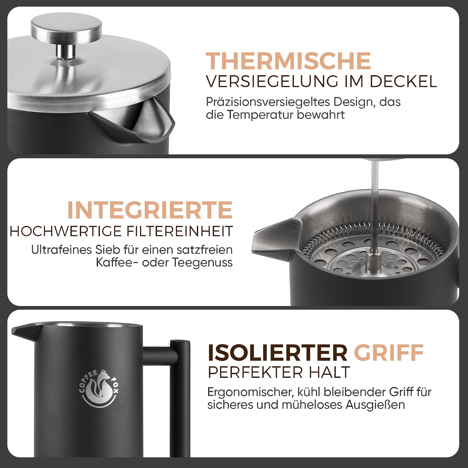 Stainless Steel Double Wall French Press Coffee Maker and Black Press Filter (Black 350ml), 35819651 image 5